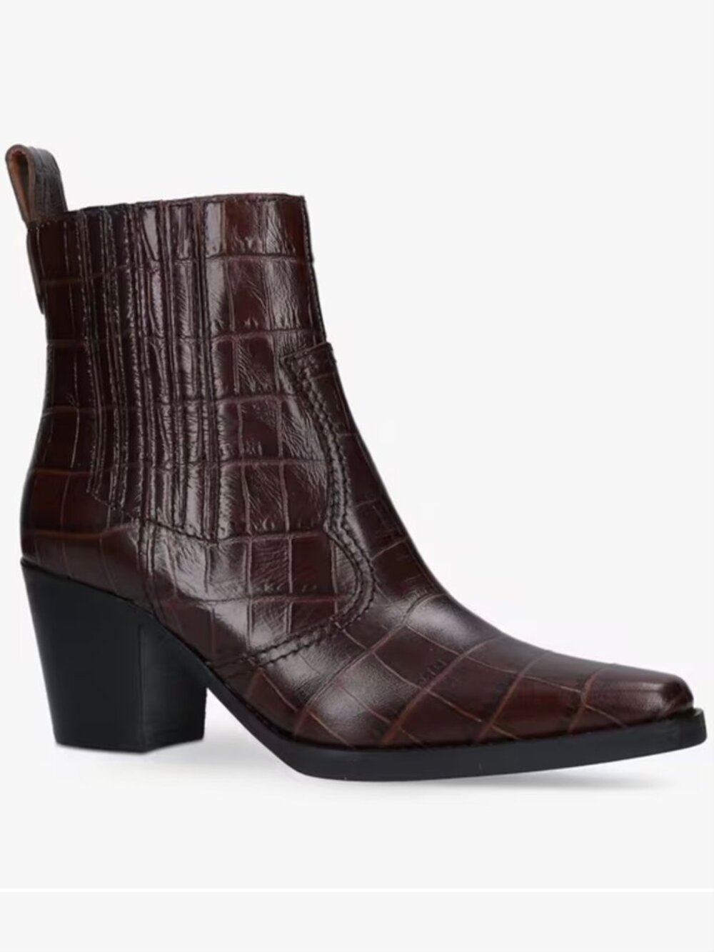 Ganni Croc Effect Brown Leather Ankle Boots size 39/US 9 Brand New